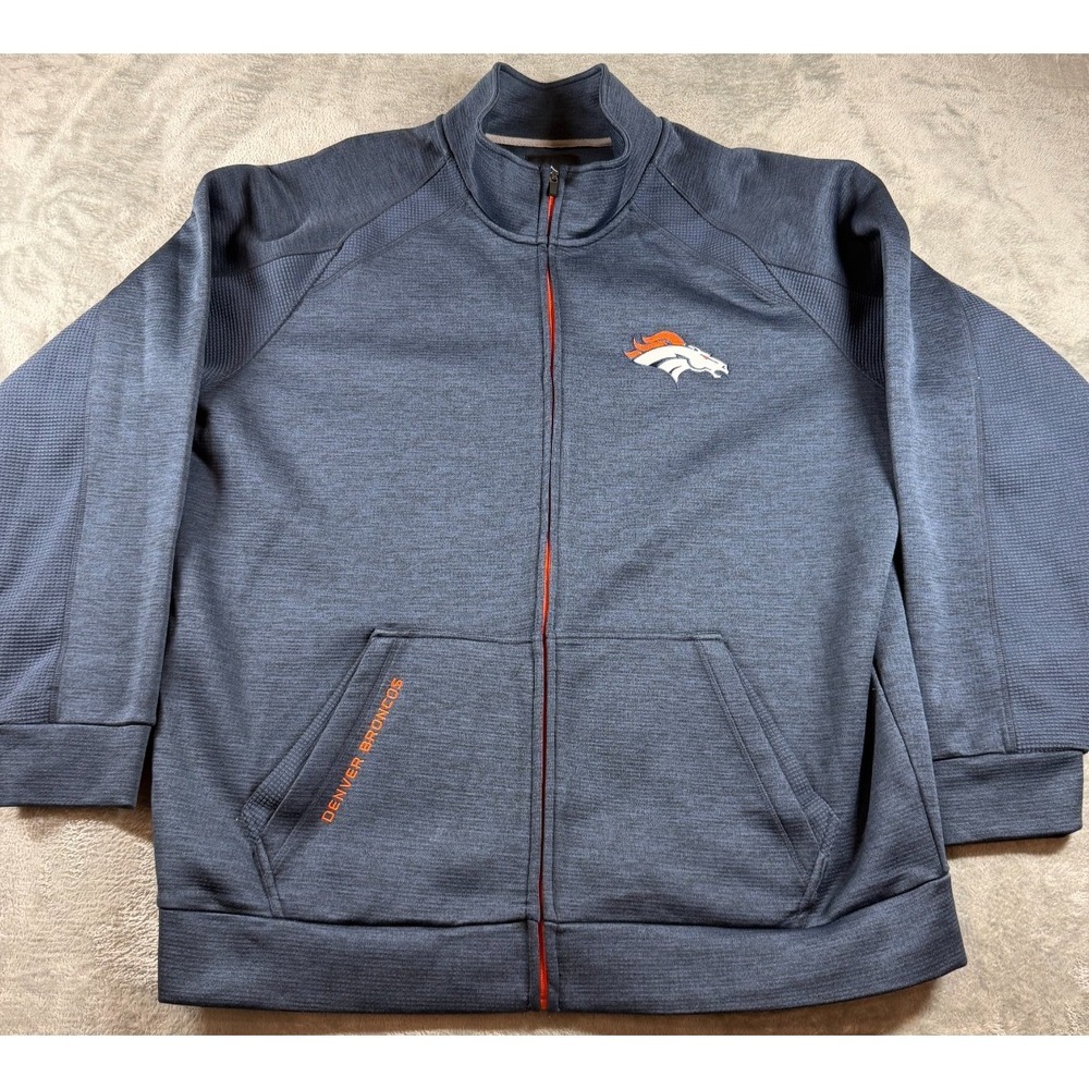 Denver Broncos NFL Full Zip Jacket Mens 2XL Blue Gray Performance Knit